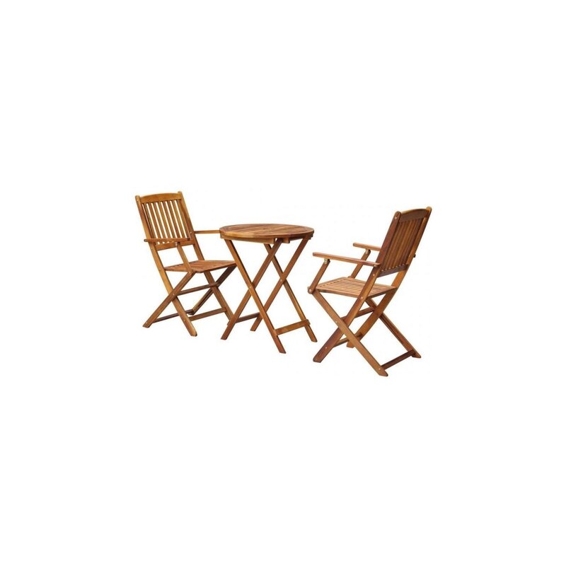 Set mobilier exterior, 3 piese, lemn de acacia, pliabil, rotund