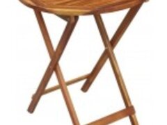 Set mobilier exterior, 3 piese, lemn de acacia, pliabil, rotund